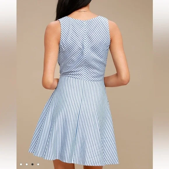 Lulu’s Teague Blue And White Striped Tie Front Dress - Picture 7 of 17